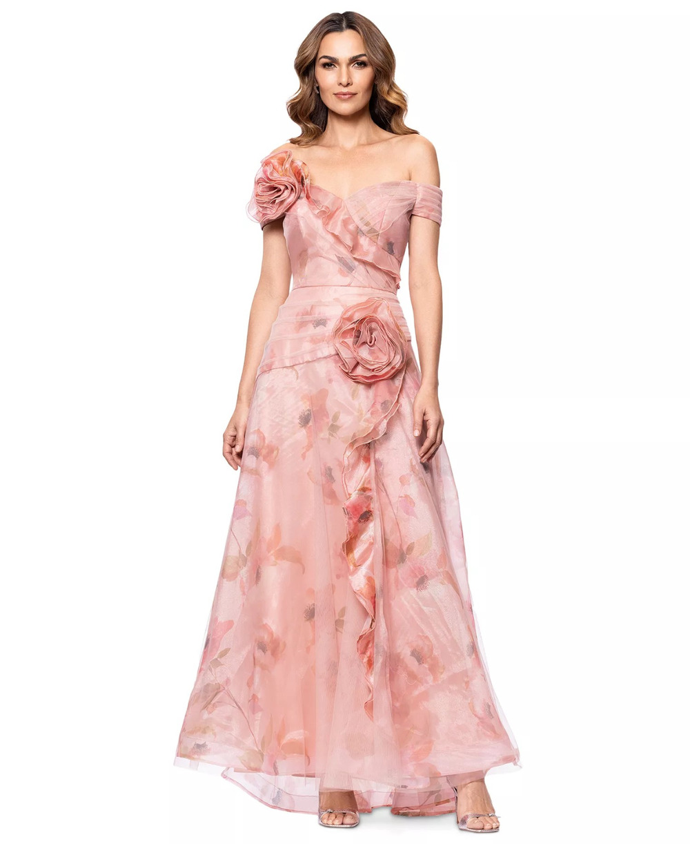 Betsy & Adam Women's Off-the-Shoulder Floral Organza Ball Gown -Sz 4, MSRP:299$